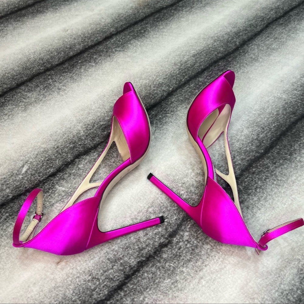 Jimmy Choo Liu 100 Satin Heeled Sandals Fuchsia Heels - Picture 2 of 8